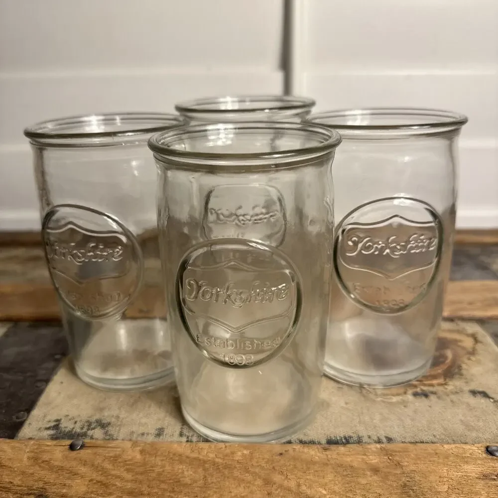 Set of 4 Vintage Yorkshire Glassware Clear Drinking Glasses Established 1898